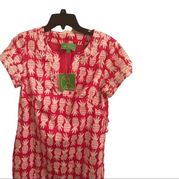 Pappagallo pineapple print embroidered short pink & white dress size 4 new - Picture 4 of 14